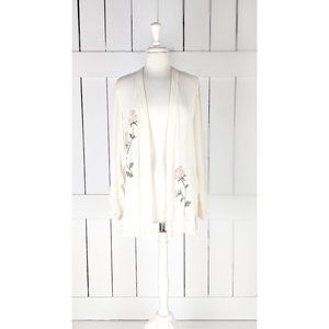 Vintage ivory sheer chiffon long sleeve floral sequin kimono cardigan